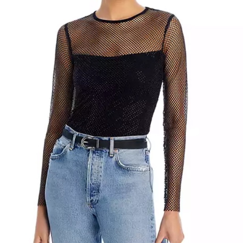 NWT Aqua Crystal Mesh Long Sleeve Top